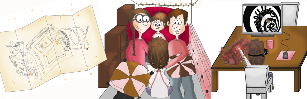 Beispiele der Bebilderung des Bilderbuchs Finn der Erfinder